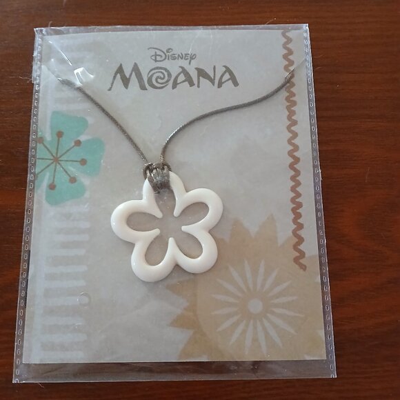 Disney Jewelry - Disney Moana Cream Flower Brown Cord Necklace NIP